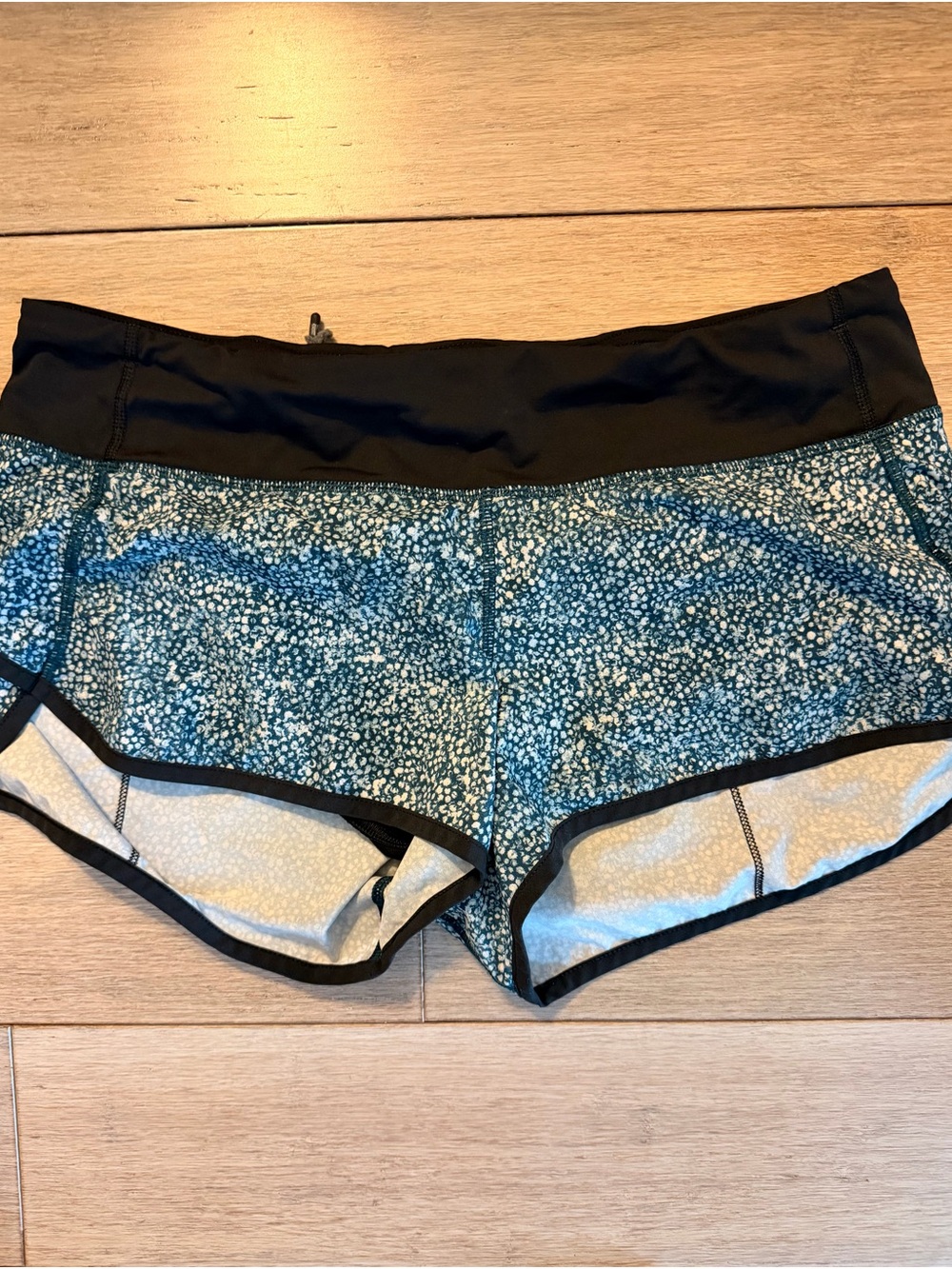 lululemon athletica Blue Speckle Athletic Shorts with Black Waistband